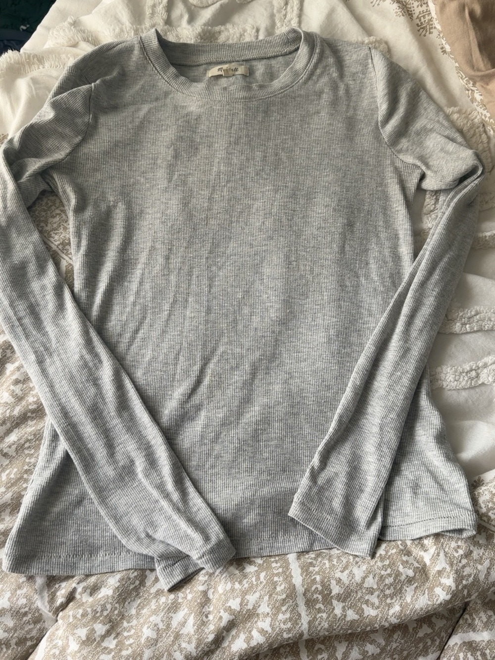Madewell Light Gray Ribbed Long-Sleeve Tee